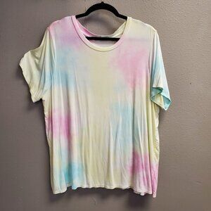 Workshop Republic T Shirt Women Plus Size 1X Pink Lime Pastel Tie Dye Soft Rayon